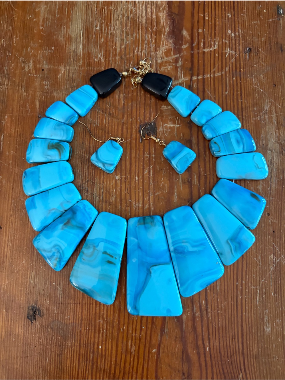 Turquoise Blue Statement Necklace and Earring Set